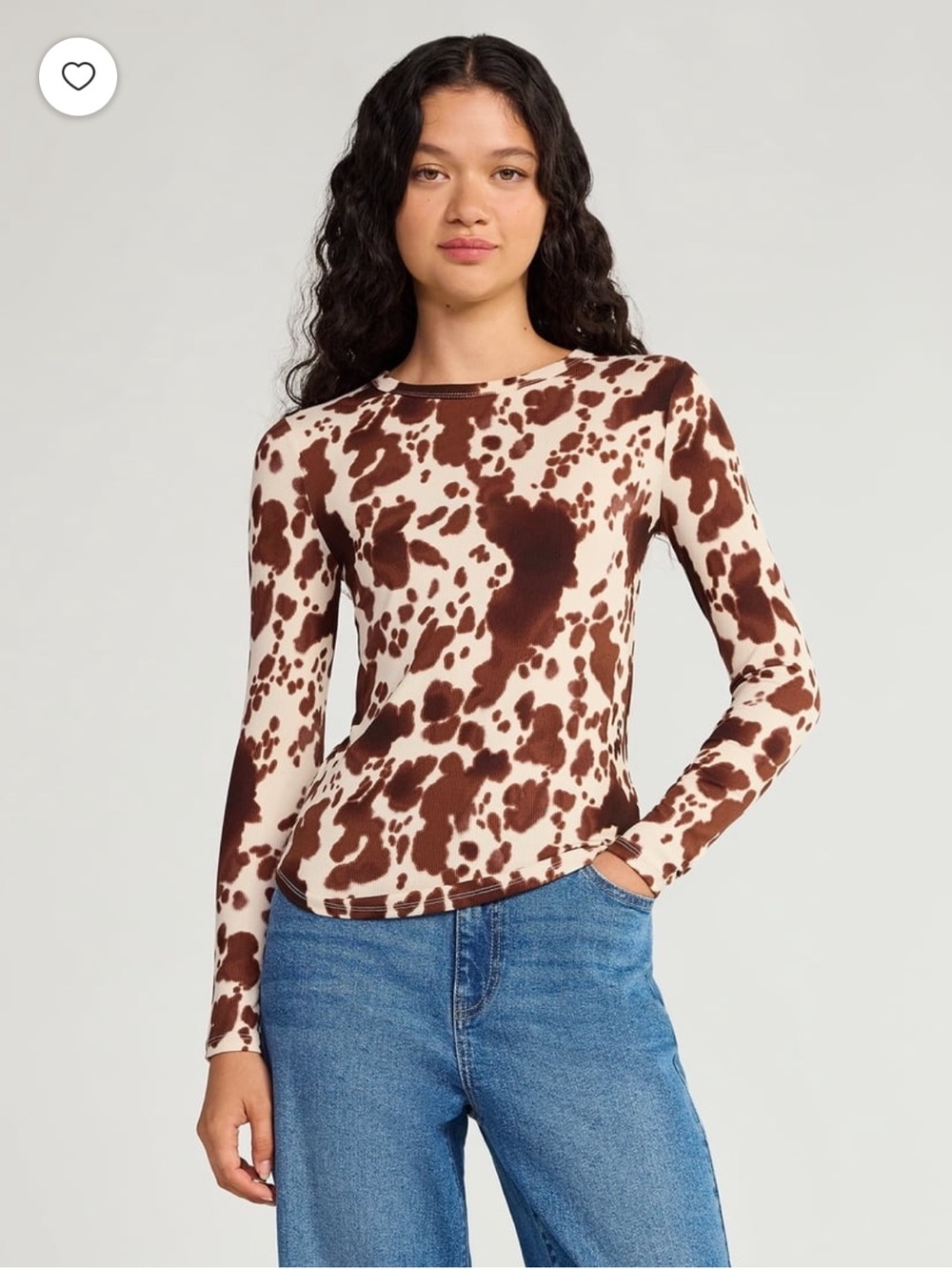 No boundaries Women’s Brown Cowprint Long-Sleeve Top